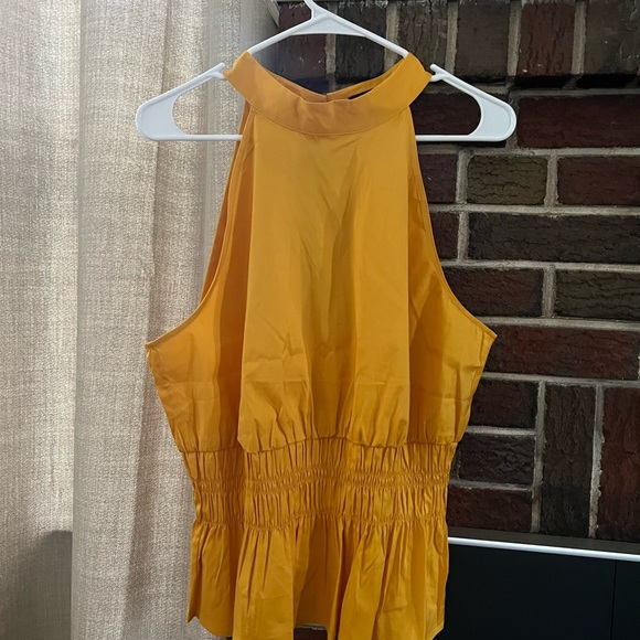 White House Black Market Tops - White House Black Market Gold Smocked Tank Top with Mandarin Collar